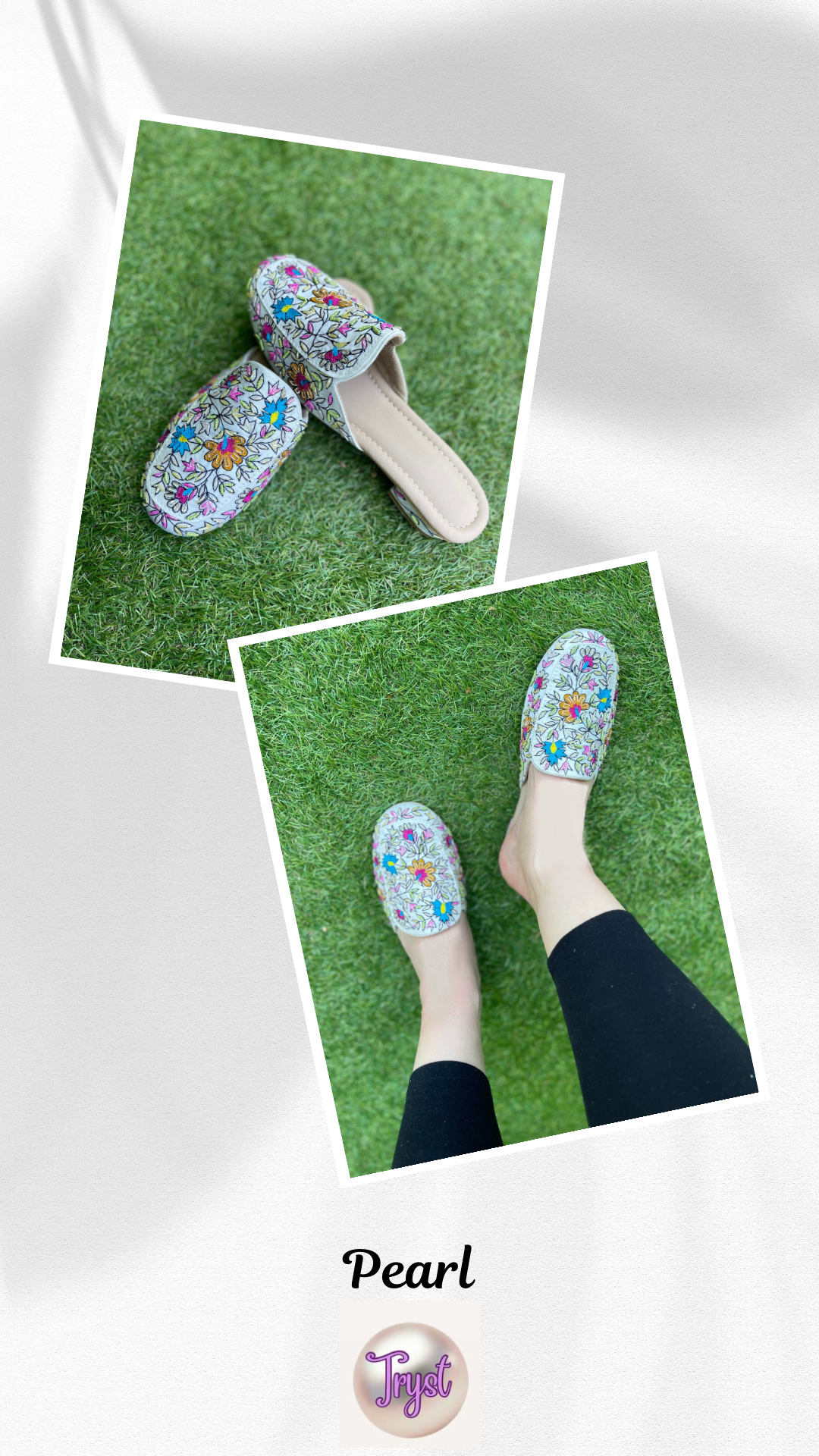 Embellished Mules - Pearl